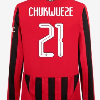 AC Milan Home Long Sleeve Chukwueze 21 Champions League Jersey 24-25