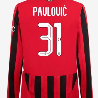 AC Milan Home Long Sleeve Pavlović 31 Champions League Jersey 24-25