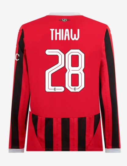 AC Milan Home Long Sleeve Thiaw 28 Champions League Jersey 24-25